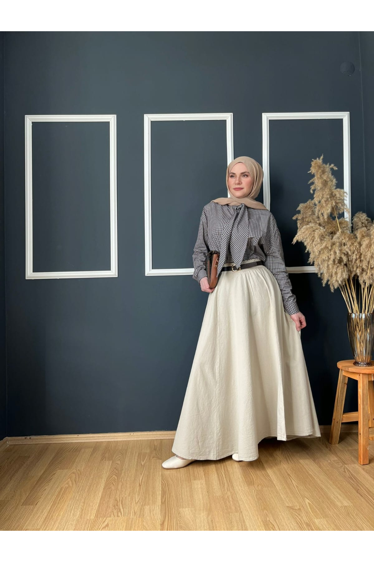 Fularlı Kahverengi Ekose Gömlek