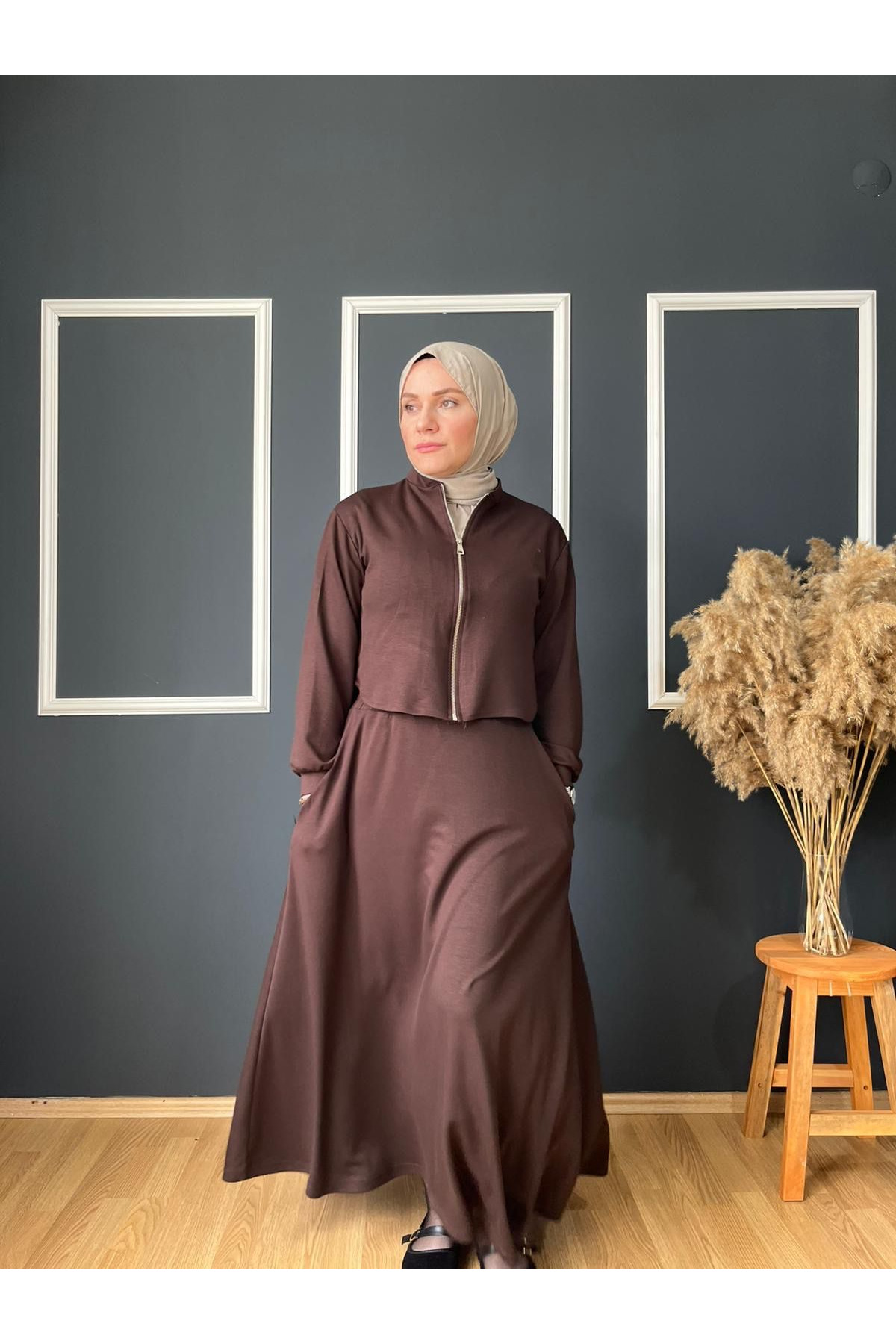 Fermuarlı Hırka Etekli Takım